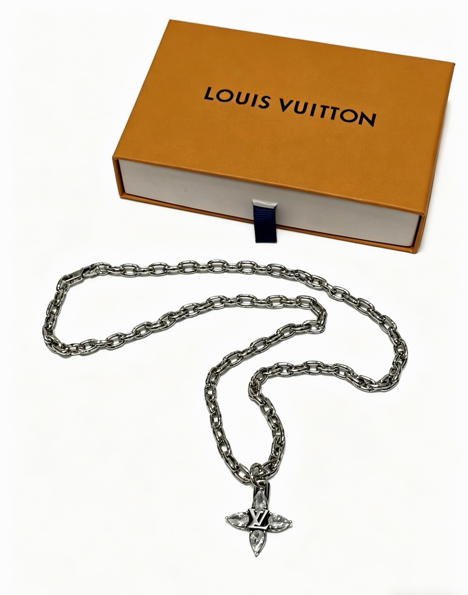 Louis Vuitton Silver Cross Pendant Necklace